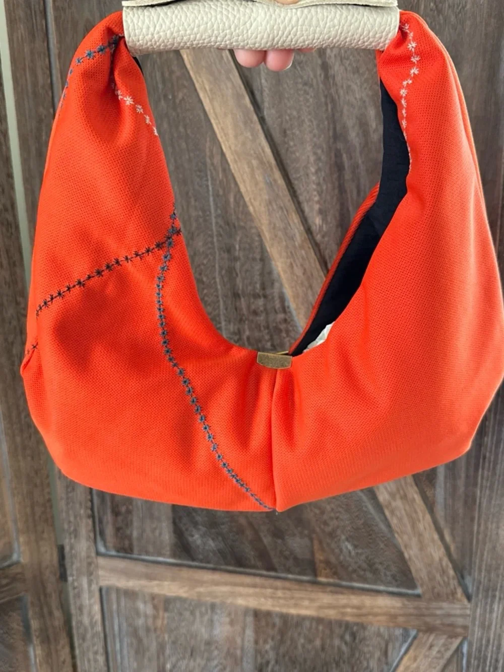 Bold Orange Shoulder Hobo Bag with Cream Accent